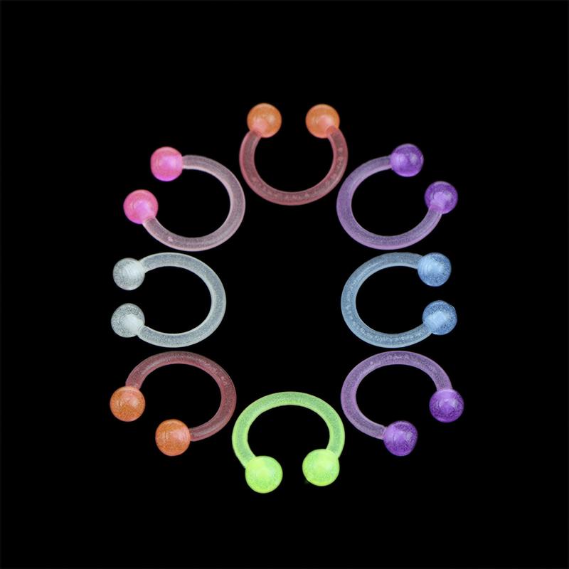 Set Acrylic Luminous Bar Lip Nose Septum Ear Ring Stud Body Piercing Jewelry