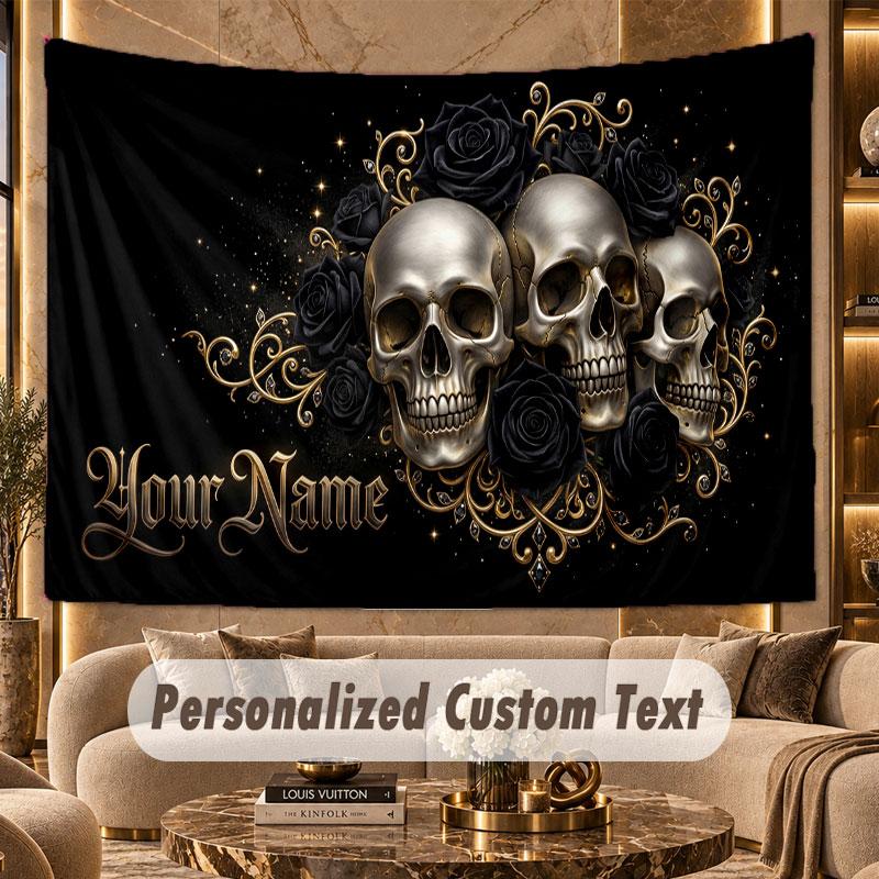 Skull Gothic (112) Theme Wall Tapestry Customized With Name Text Personalized Hanging Tapestry For Bedroom Living Room Decor