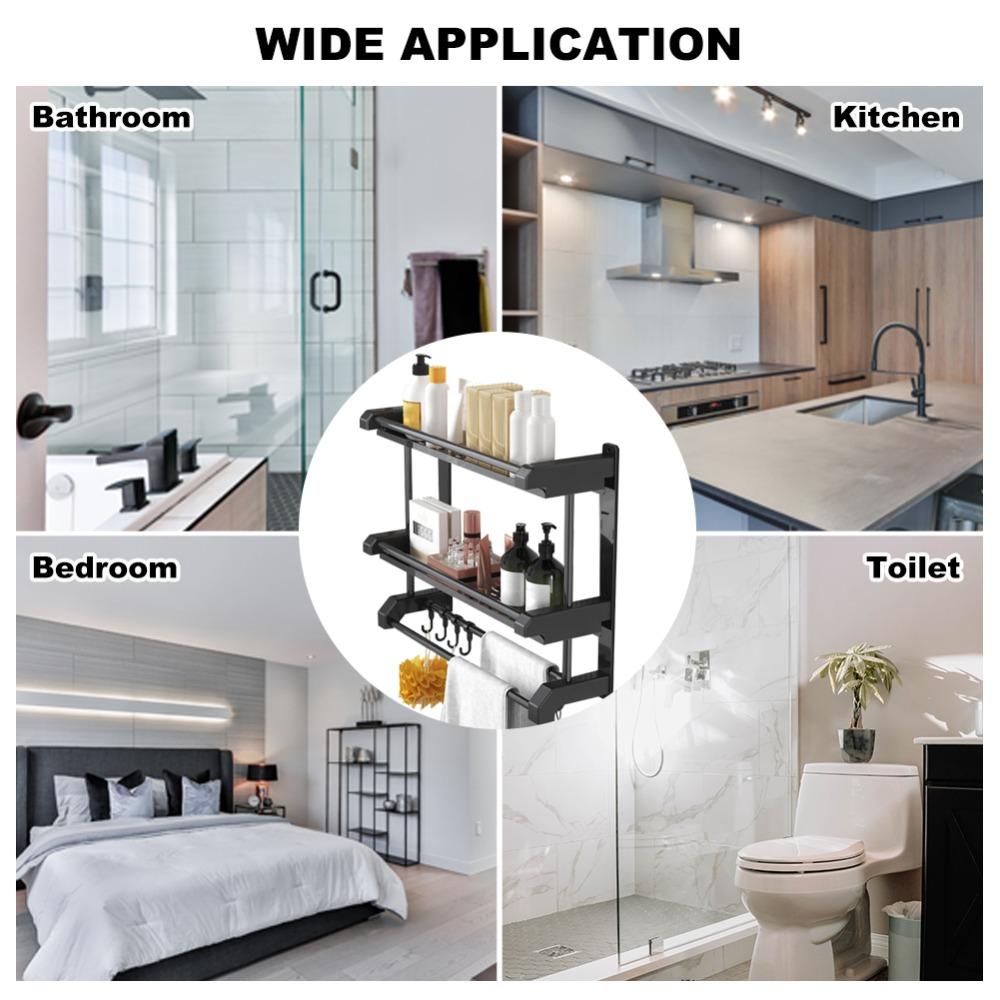 Double Layer Shower Caddy Black Bathroom Shelf Practical Bathroom Storage Rack Space Saving