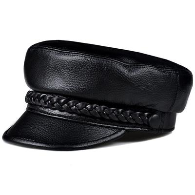 Зимние мужские/женские шапки из натуральной кожи, темно-синие шапки унисекс в европейском/американском стиле, уличная одежда, черные кепки с поясом, 2023, 2023