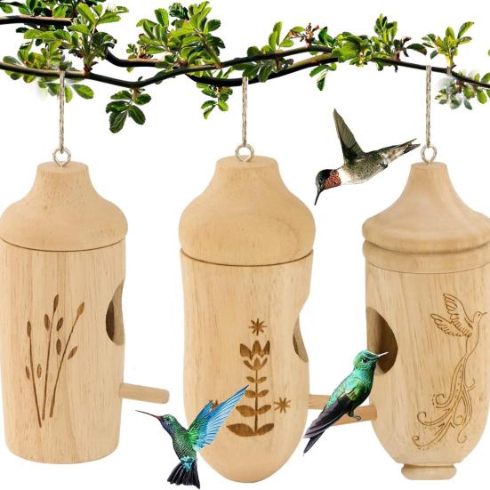 Hummingbird House Natural Wooden Hummingbird Nesting House Handcrafted Outside Hanging Bird House for Garden And Home Decor