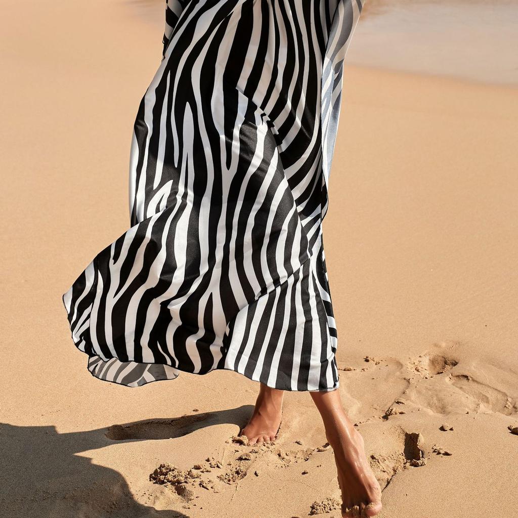 YYFS Женская мода, лето, весна, принт зебры, повседневные платья с длинным рукавом и v-образным вырезом