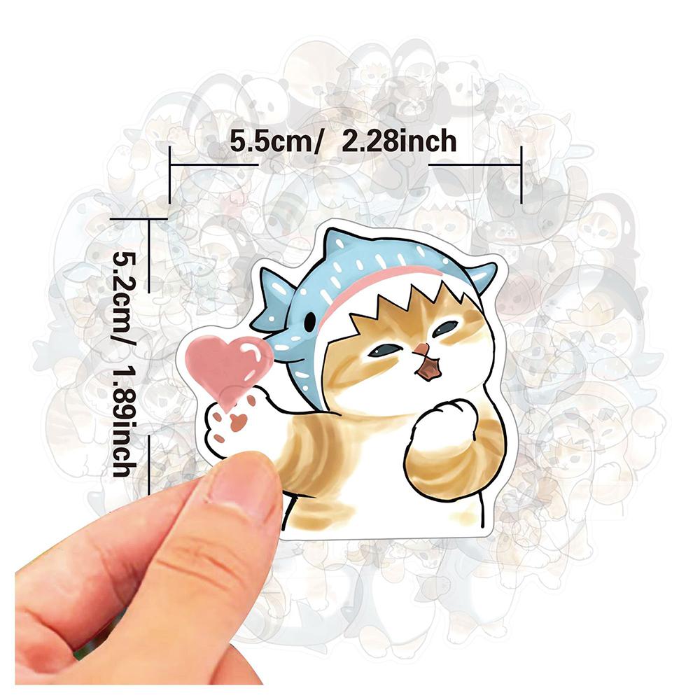 10/50PCS Cute Shark Hooded Fun  Shark Cat  Stickers Waterproof DIYSticker Pack for Watercup Laptop Scrapbook Notebook Diary Stickers