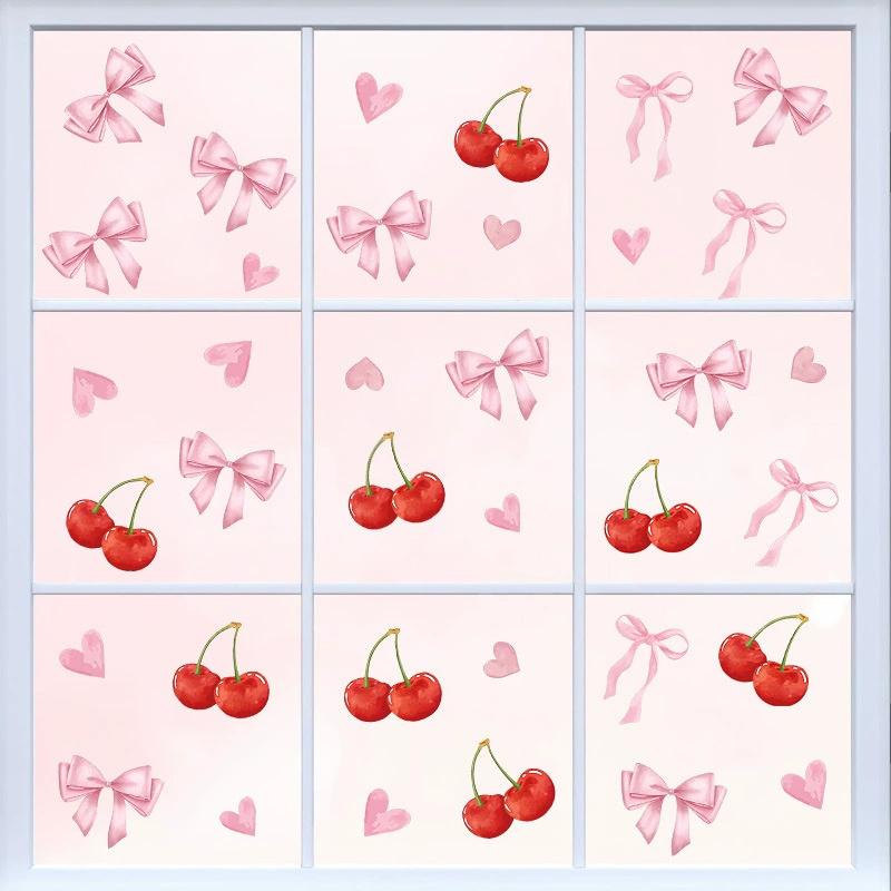 Богемный стиль Вишневый бант Самоклеящиеся наклейки на стену Комната девочки Розовый бант Наклейки-декали Декор Комната для детей Постер Сделай сам