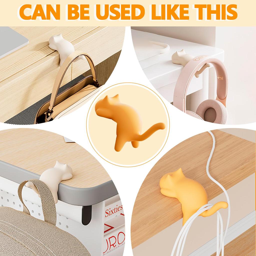 4 PCS Cat Shape Table Hook,Portable Purse and Key Hook for Desk,Suitable for Entrance Hall, Kitchen, Bedroom, Classroom, Office