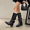 Fashion 2025Woman Boots Knee High Platform Chunky Heels Trend Punk Gothic New Rock Leather Fashion Women's Shoes Motorcycle Footwear