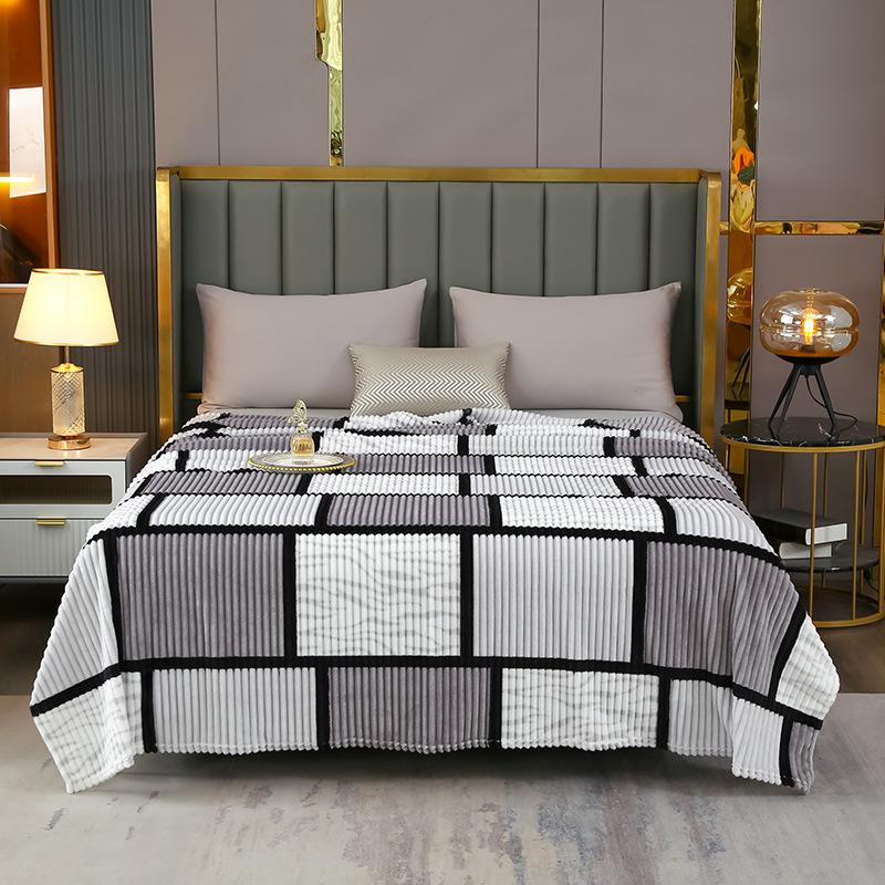 High-quality Milk Velvet Blanket with Geometric Square Print, Suitable for Bed, Travel, and Car Use. Made of Soft and Comfortable Polyester Fabric