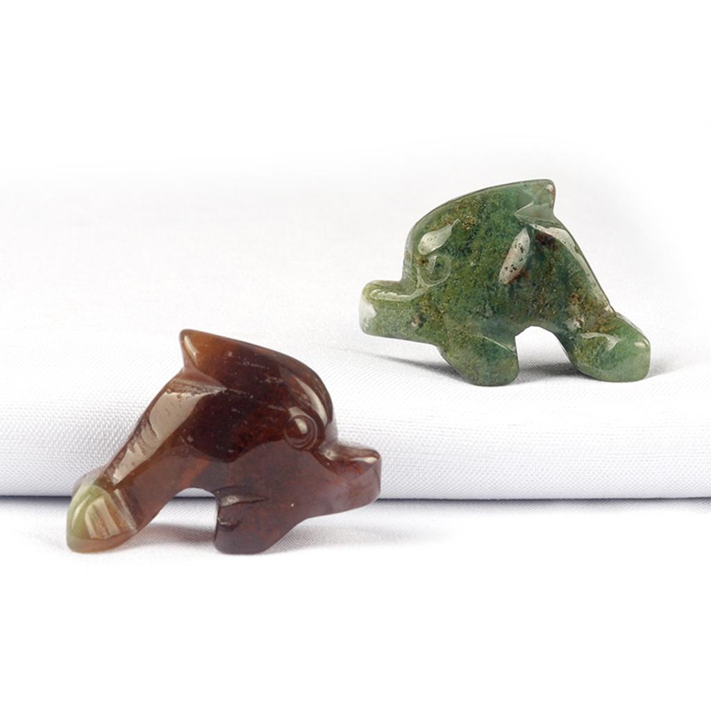2Pcs/Pack Natural Semi-Precious Stone Ornament Decoration Dolphin Shape Healing Gems Home Decor Christmas New Year Small Furnishings Jewelry 18x27 Mm