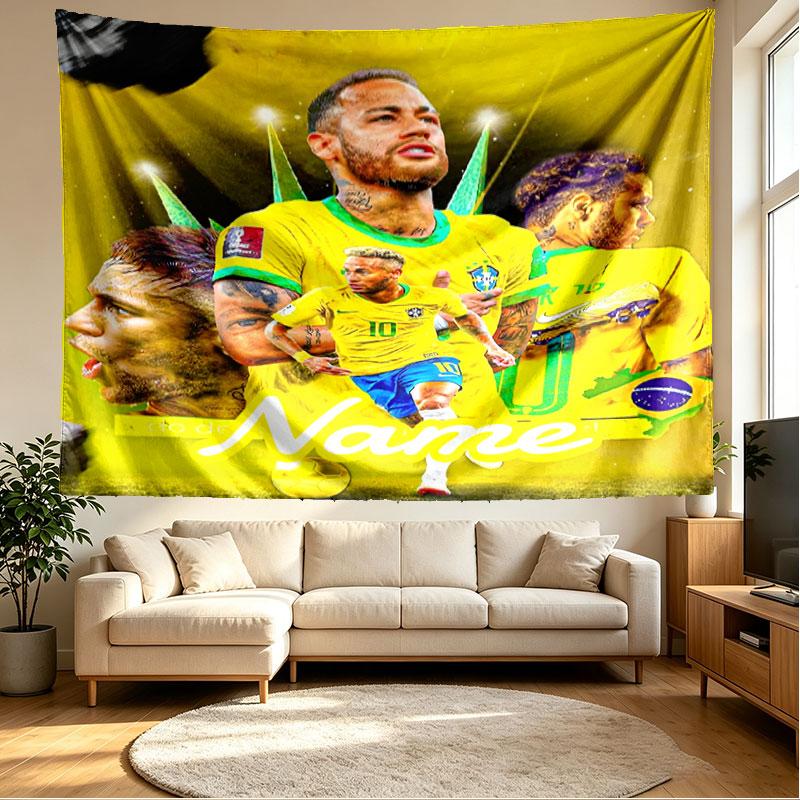 Custom Name Personalized Neymar Jr Print Tapestry, Wall Art Decor, Bedroom, Dorm, Apartment, LivingRoom, Party Backdrop, Gift for Birthday
