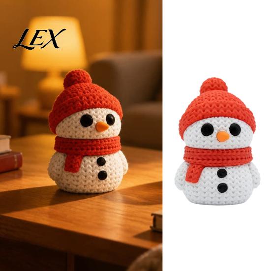 Holiday Party Supplies 3D Printed Knitted Snowman Figurine, Christmas Statue with Red Knit Seasonal Shelf Ornament Hat and Scarf, Mini Sculpture