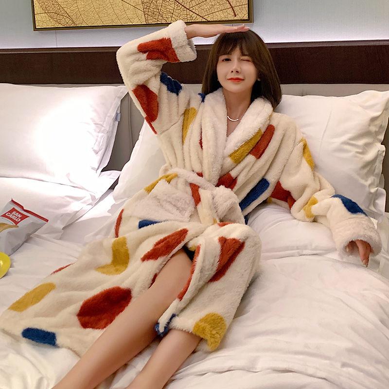 Коралловый флис ночная рубашка женская осенне-зимняя флисовая утолщенная фланелевая банный халат термопижама домашняя одежда