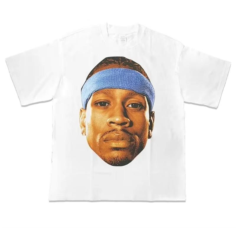 Summer Basketball Star Allen Iverson American Short Sleeves Tshirt Round Neck Loose Cotton Basketball Short Sleeve Streetwear