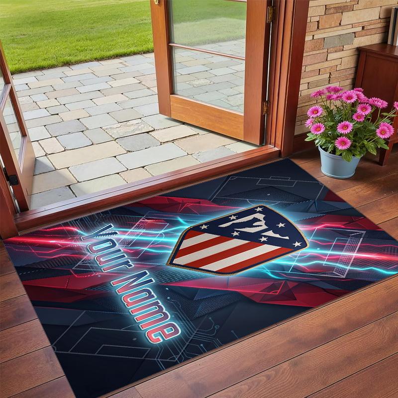 Crystal Velvet Rug Custom Name Text, Soft Non Slip Floor Mat Home DecorAtletico Madrid