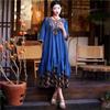 Woman Spring Embroidery Splicing Vintage Style Dress Personality Half Sleeve V-Neck Loose Cotton Retro Dress