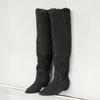 Женские длинные сапоги с острым носком, плоская подошва, модные ботфорты до колена, зимние дизайнерские ботинки челси для ходьбы, новый бренд Mujer Botas