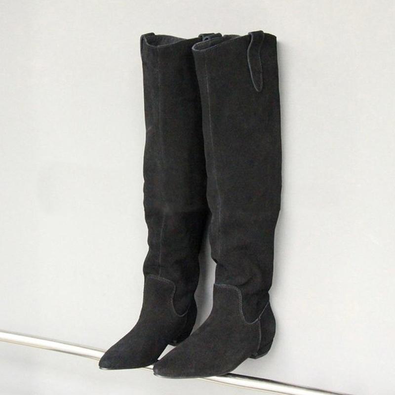 Женские длинные сапоги с острым носком, плоская подошва, модные ботфорты до колена, зимние дизайнерские ботинки челси для ходьбы, новый бренд Mujer Botas