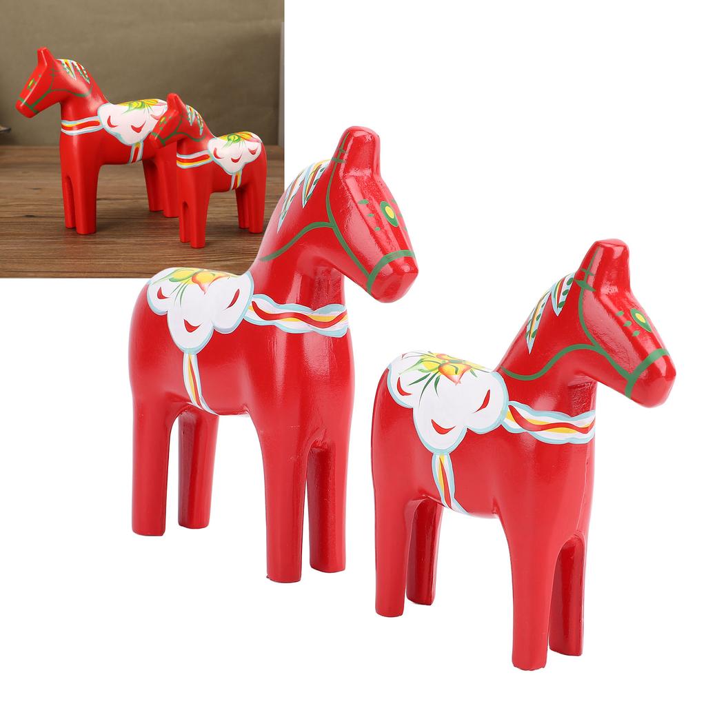 2pcs Hand Painted Swedish Wooden Horse Figurine Dalecarlian Horse Ornaments for Home Wedding Supplies