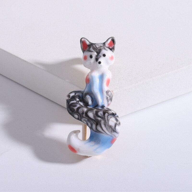 Blucome Модная простая брошь с маленьким животным, булавка для воротника из сплава с капающим маслом лисы, темперамент