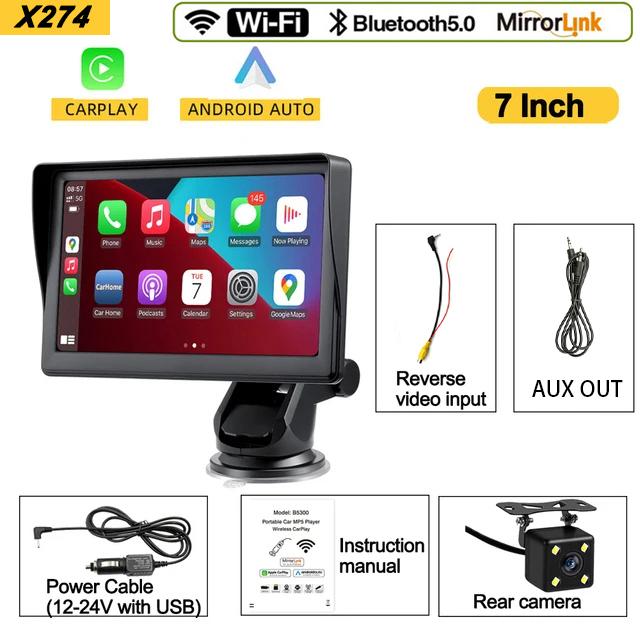 7-дюймовый универсальный автомобильный радиоприемник беспроводной Apple Carplay Android Auto мультимедийный видеоплеер сенсорный экран FM Bluetooth WIFI