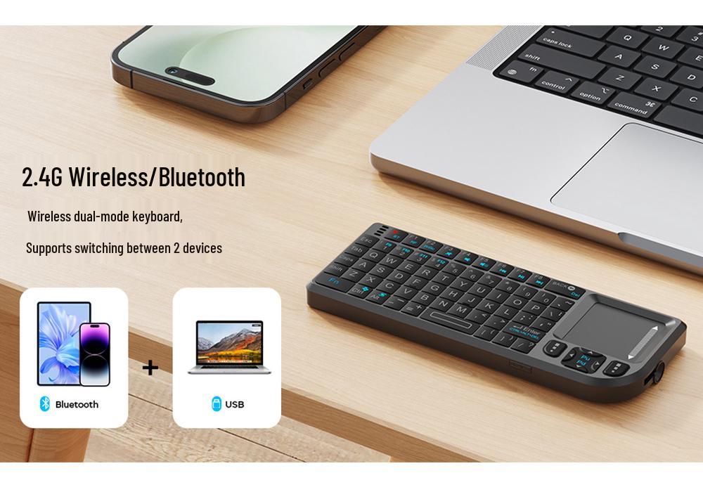 Мини-клавиатура Bluetooth беспроводная двухрежимная с подключением 2,4G и лазерной подсветкой для мобильных телефонов и планшетов