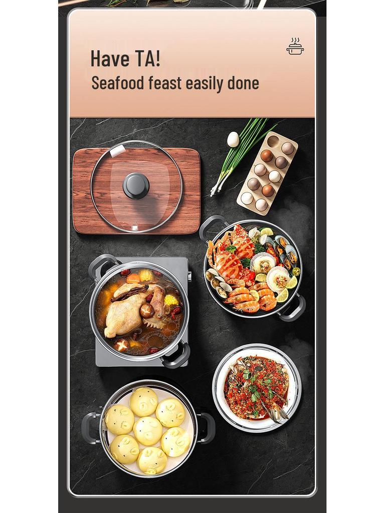 Qiaofangchu 304 Stainless Steel Steamer Pot: Thickened for Cooking Noodles, Soup, and Milk On Induction and Gas Stoves.