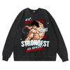 Heavyweight 360g Washed Vintage Baki Hanma Anime Graphic Hoodie-Free Cotton Sweatshirt Men