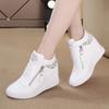Fashion Comemore Women Wedge High Top Sneakers Zipper PU Leather Casual Shoes Sequins Thick Bottom White Internal Heighten Plus Size 42