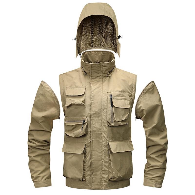 Куртка без рукавов, мужская ветрозащитная куртка для активного отдыха на весну и осень, свободная, большого размера, повседневная, с несколькими карманами, куртка для инструментов