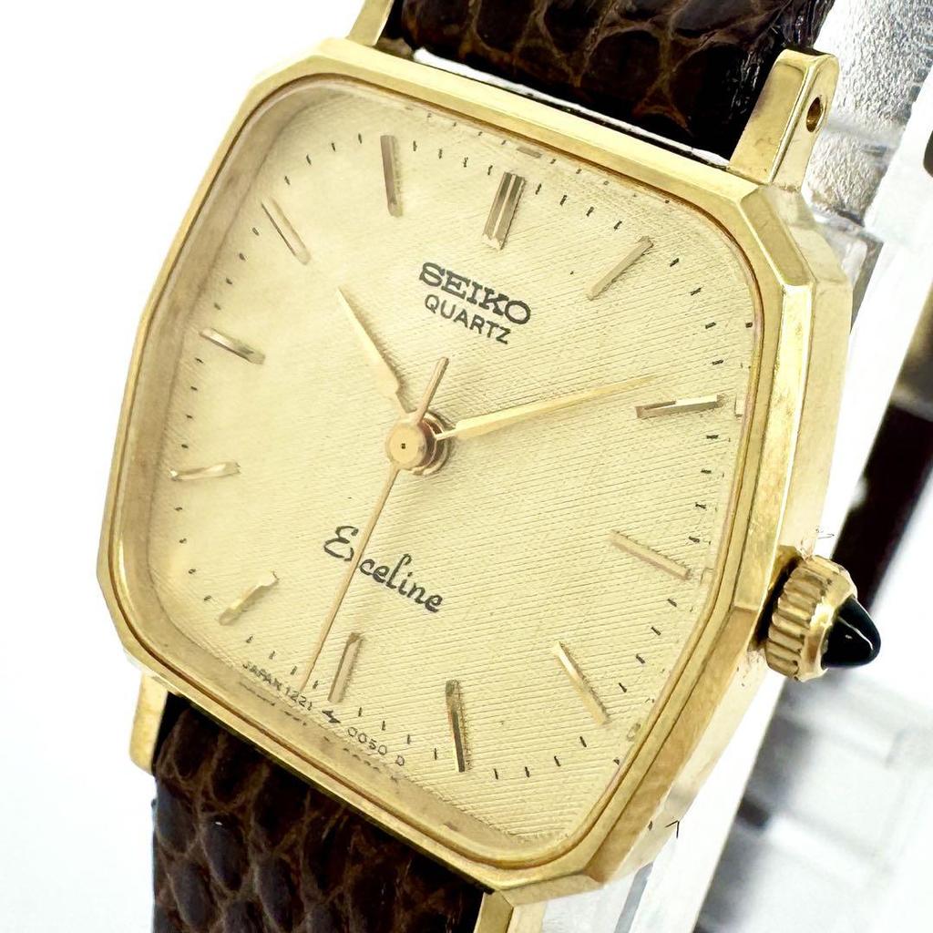 [USED] Battery SEIKO Exceline Watch Gold Leather Strap