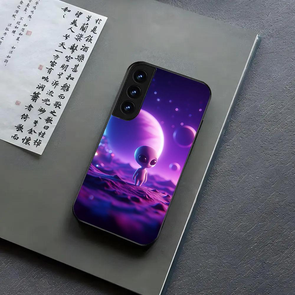 Чехол для телефона с инопланетянами и НЛО для Samsung S24, S25 22,30,Note20,Ultra,Lite,Ultra5G,Plus,FE Черный чехол