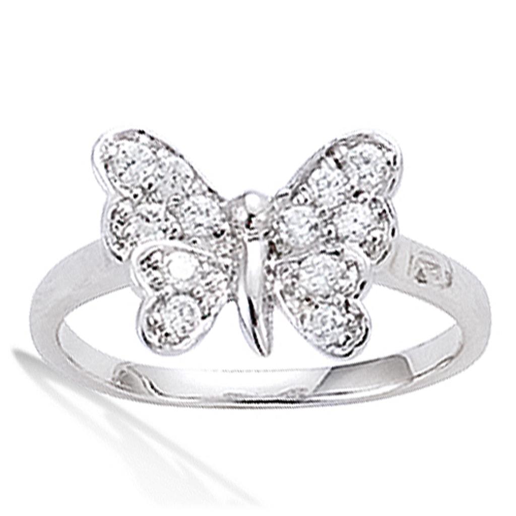Silver Ring 'Butterfly' Silvery White (rhodium) - 12x10 Mm