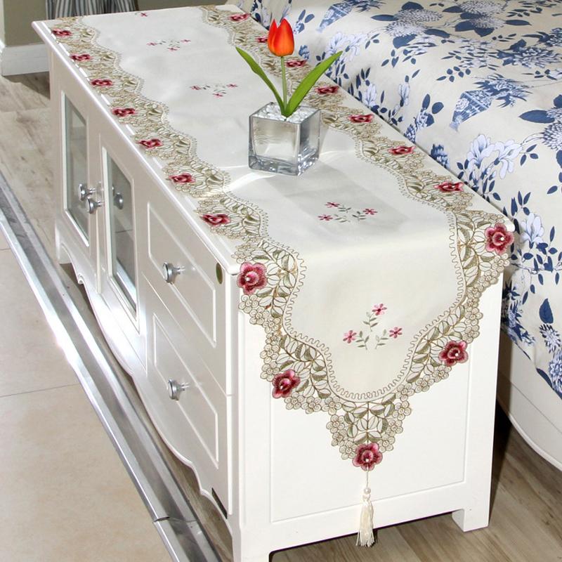 Tablecloth Embroidered Table Runner Gauze Flower Translucent Floral Lace Decor