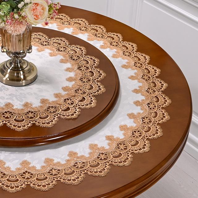 Round Tablecloth Dining Table Cover American Retro Lace Flower Cushion Tablecloths Towel Cover Countryside Fabric Dust Cloth