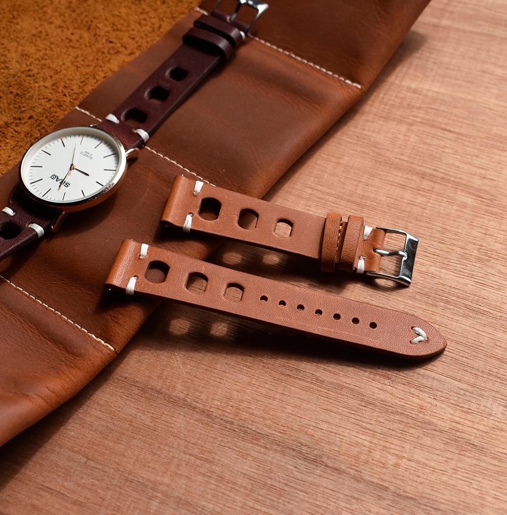 Vintage Leather Watch Strap 18mm 20mm 22mm 24mm Breathable Hole Hand Stitching Watchband for Men Women Replacement Wrist Belt
