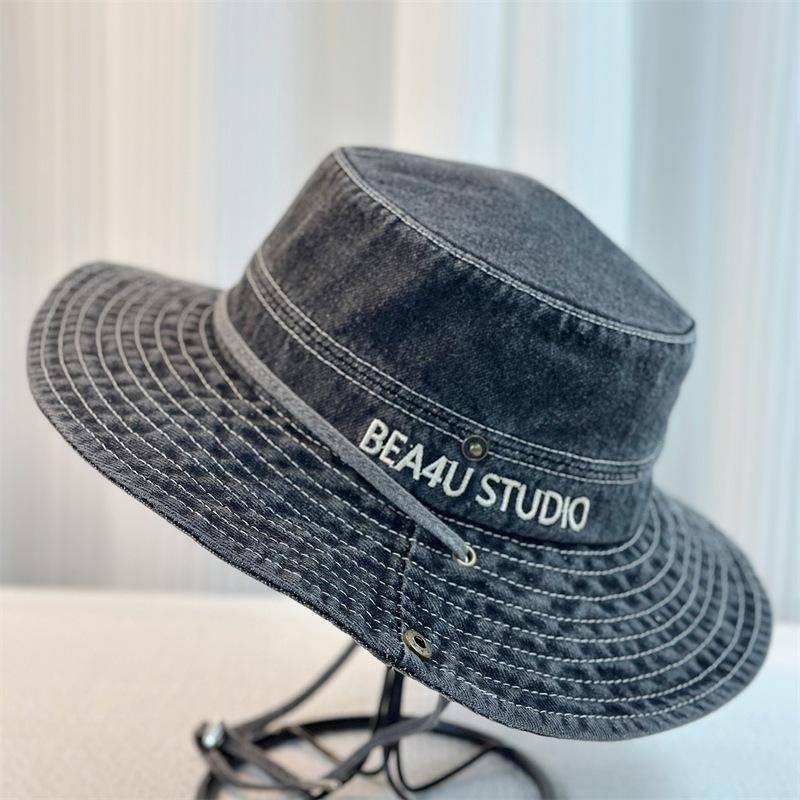 Женская джинсовая шляпа-ведро, однотонная летняя солнцезащитная шляпа с широкими полями, рыболовная кепка для путешествий на открытом воздухе, пляжа