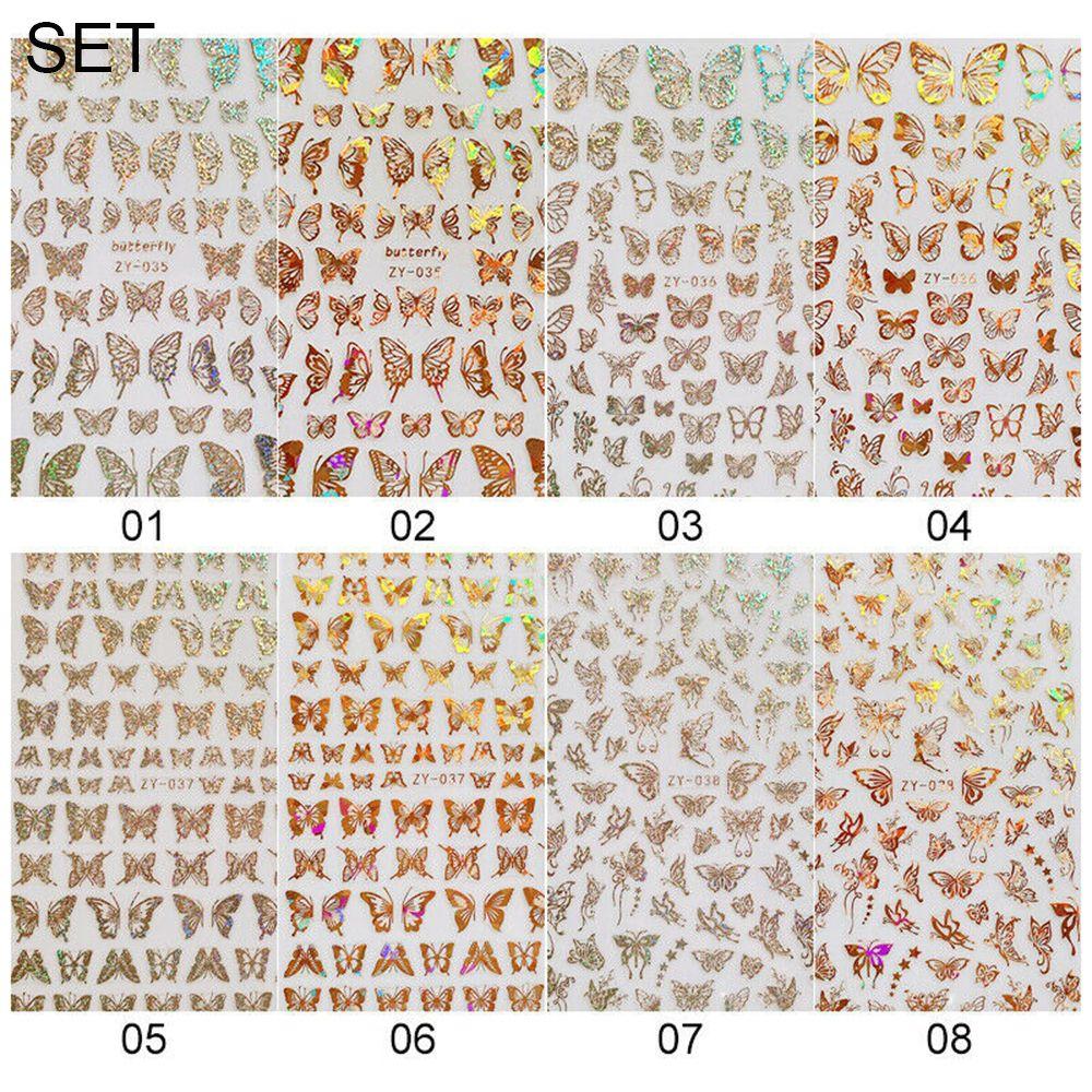 Hot Nail Decals Gold Silver DIY Nail Stickers 3D Butterfly Adhesive Holographic