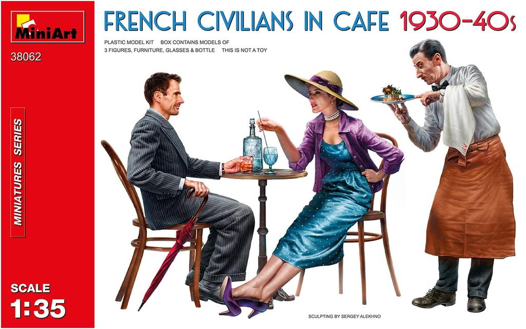 Miniart French Citizen In a Cafe 3 Figures Plastic Model MA38062 1/35 1930-1940s