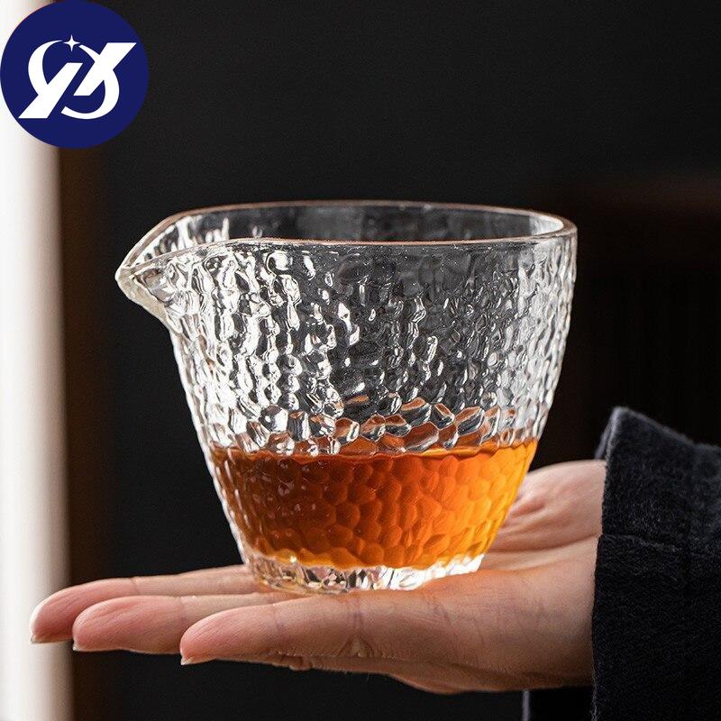 Hammer Pattern Heat Resistant Glass Tea Pitcher Dispenser Creative Transparent Teacup Kung Fu Chahai Water Cup Home Drinkware