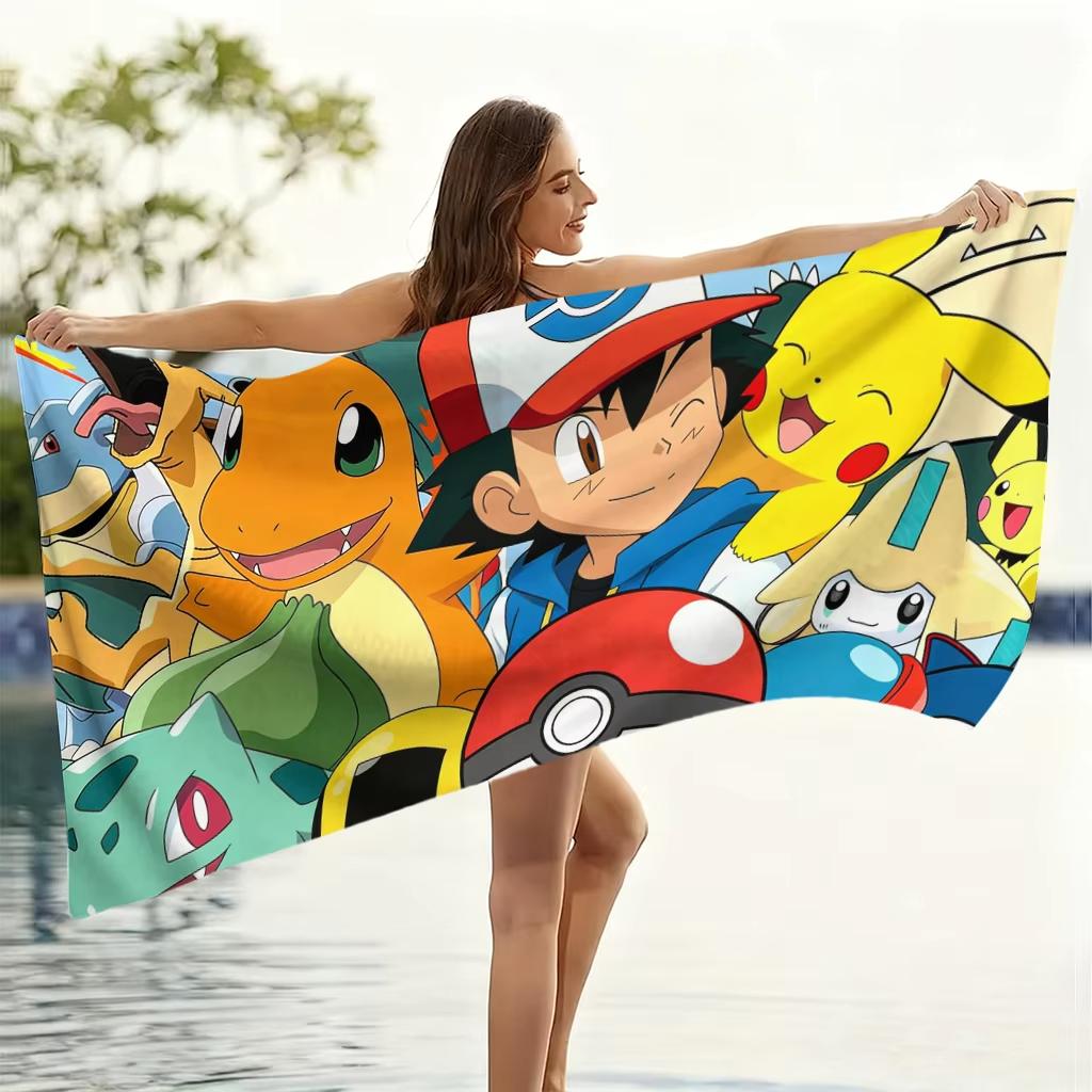 1 шт. Пляжное полотенце Pokemon, Быстросохнущее, Супервпитывающее, Многоцелевое использование для йоги, бассейна, спортзала, дома, путешествий, Отличный подарок