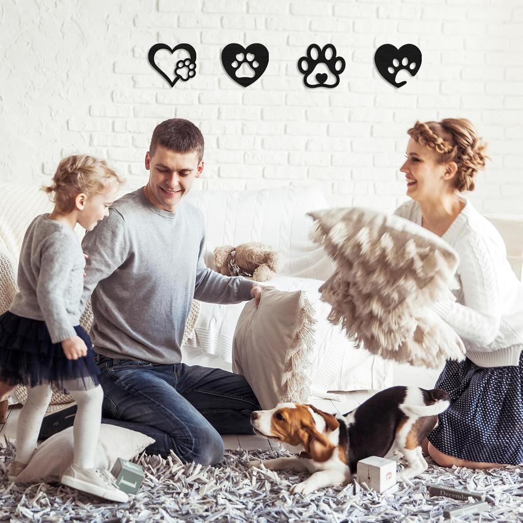 Dog Room Decor Paw Prints Wooden Wall Art Dog Lovers Gifts Puppy Decorations Signs for Home Kitchen Bathroom Bedroom