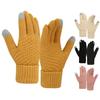 1 Pair Women Winter Gloves Thick Touch Screen Windproof Plush Knitted Color Matching Elastic Warm Five Fingers Anti-slip Soft Cozy Regular Fit