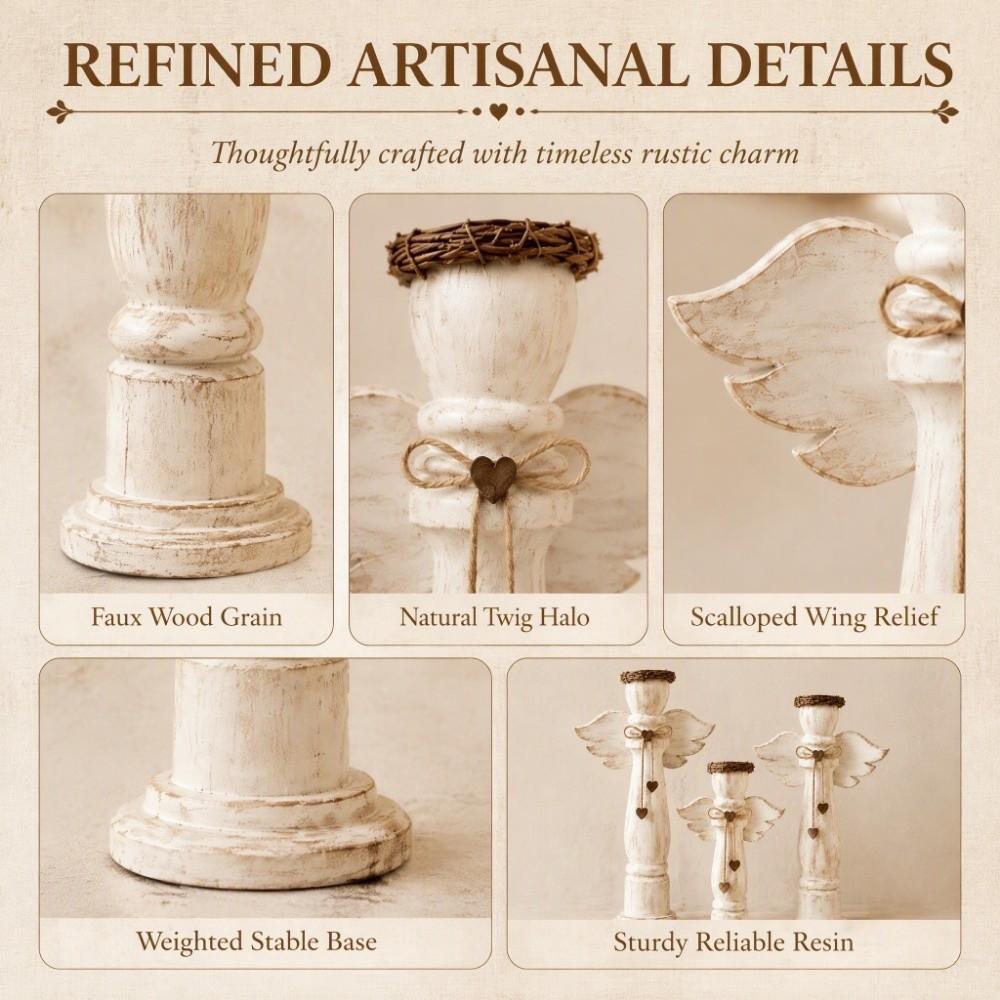 3Pcs Farmhouse Angel Trio Figurines Rustic Tabletop Ornament Angel Figurine Set Living Room