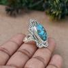 Кольцо с овальным драгоценным камнем из синей меди и бирюзы, серебряное кольцо 925 пробы, кольцо в стиле бохо, подарок для нее, эффектное кольцо, дизайнерское кольцо, женское кольцо