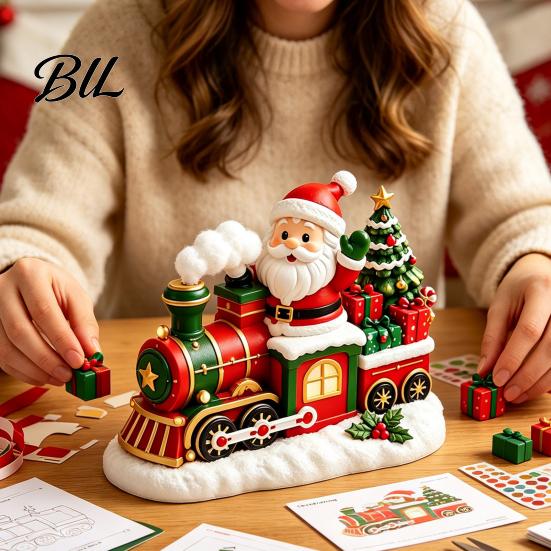 Decorative Plaster Ornaments for DIY Christmas Painting Kit, Cute Xmas Tree House Santa Snowman Holiday Keepsake Craft Projects Figurine Set,