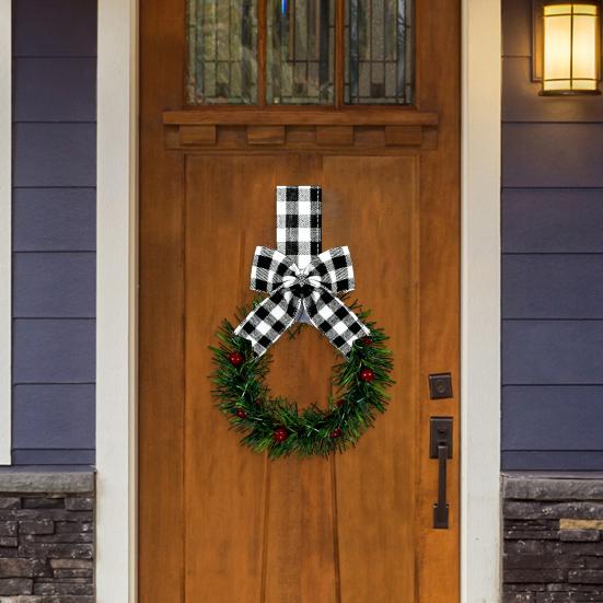 Рождественский венок на кухонный шкаф с лентой, маленький венок с красными ягодами на окно с бантом для украшения фермерского дома, входной двери, рождественской вечеринки