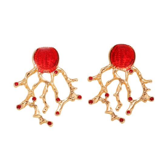 Серьги-подвески и колье из искусственного красного коралла, ювелирный набор из текстурированного сплава с красной эмалью и цирконами, уникальный дизайн в морском стиле, подарок для женщин