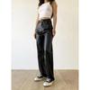Plus Size PU Leather Retro Slimming Straight Leg Pants for Women - Spring & Autumn Trend