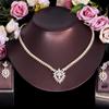 CMM Shiny Gold Color Leaf Shape Zirconia Wedding Necklace Earrings Set