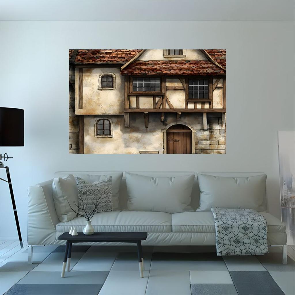2D plane with a single piece as the background of a medieval-style old house suitable for party decoration