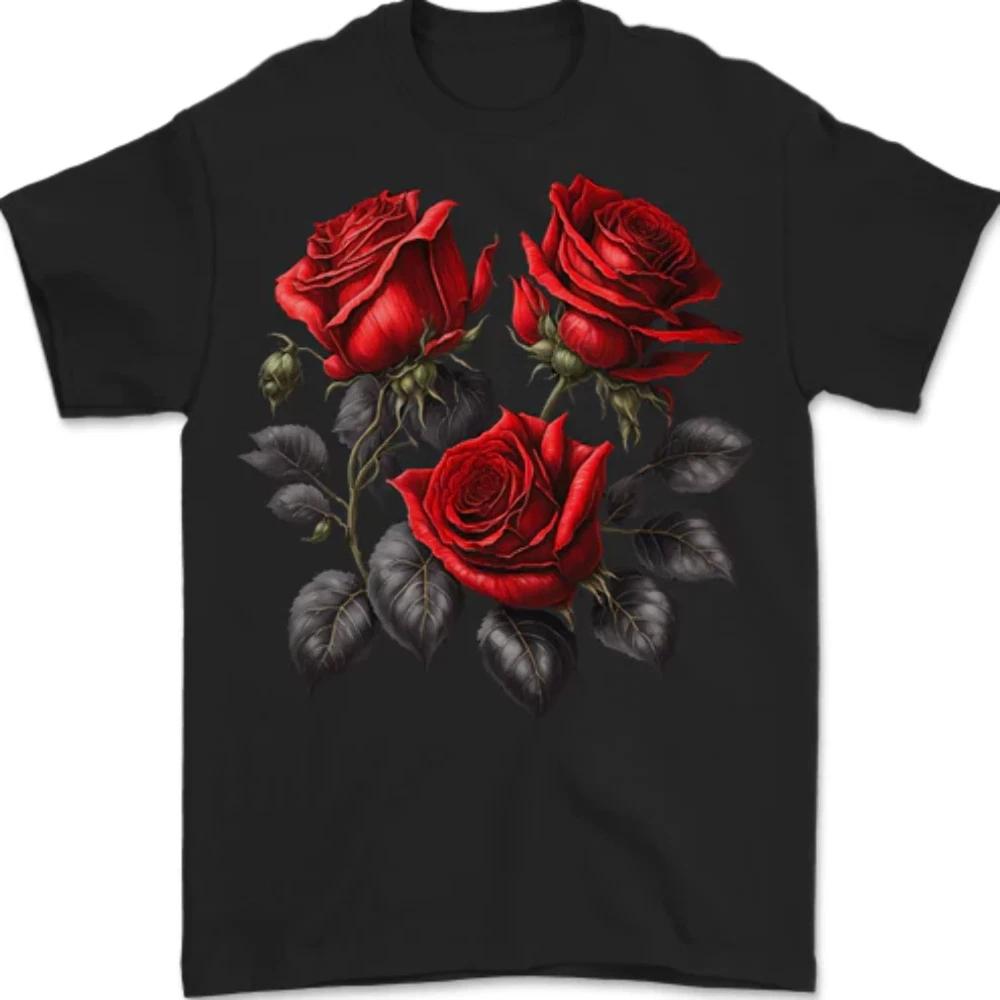 3 Red Roses Gothic Goth Mens T-Shirt 100% Cotton